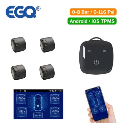 Car BL8 Wireless External TPMS Sensor with Chargeable Receiver Kechain and Mobile APP Compatible with Android & IOS